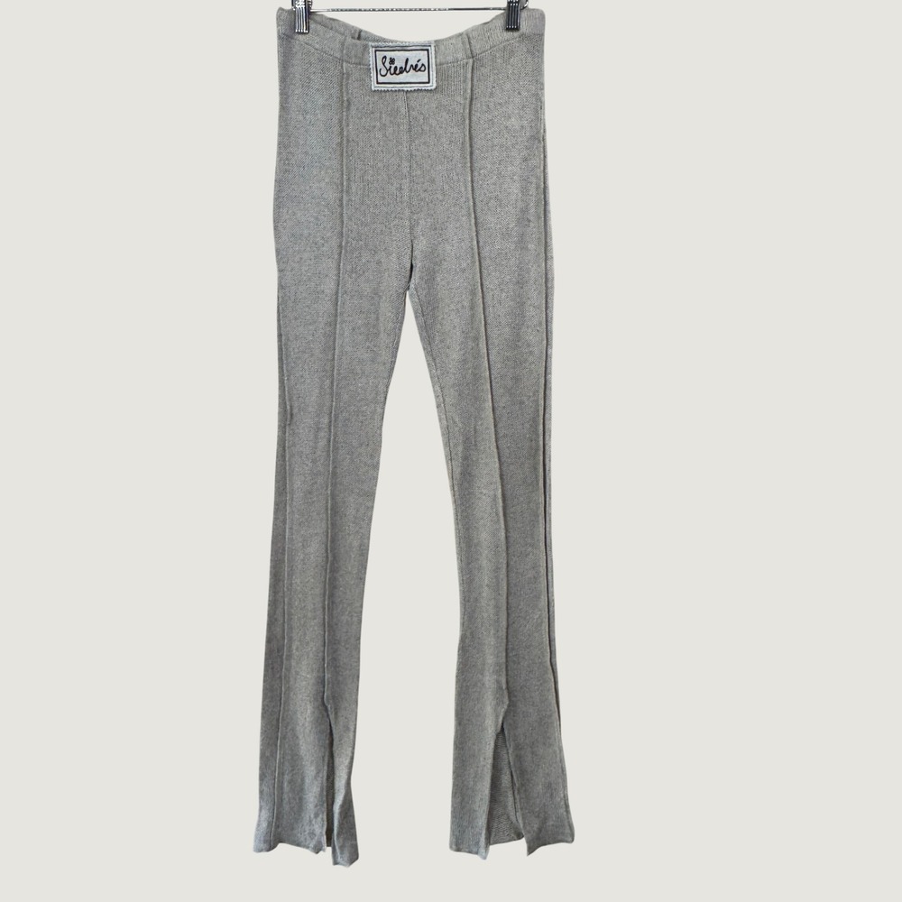 Siedres Knit Flare Pants Medium Grey Linen Viscose Ribbed Minimalist Loungewear